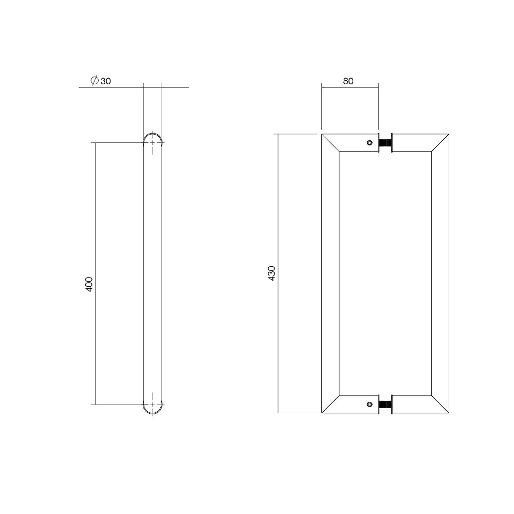 door handles per pair straight90 430x80x30 hoh 400 stainless steel